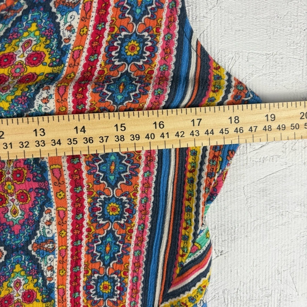 American Rag Colorful Sleeveless Boho Print Button Up Tie Front Peasant Sm Top - Picture 5 of 8